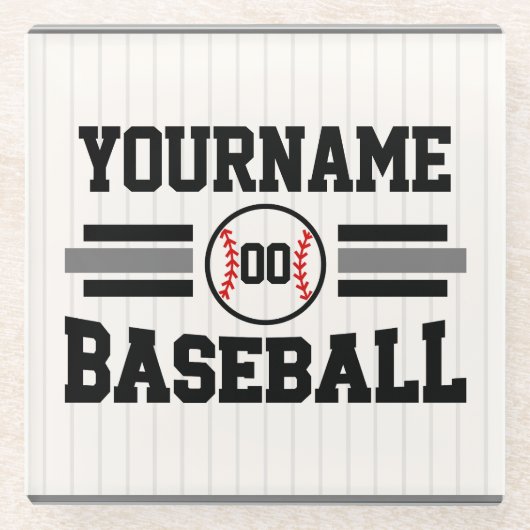 Gepersonaliseerde Retro Baseball Speler NAAM Team Glazen Onderzetter (Voorkant)