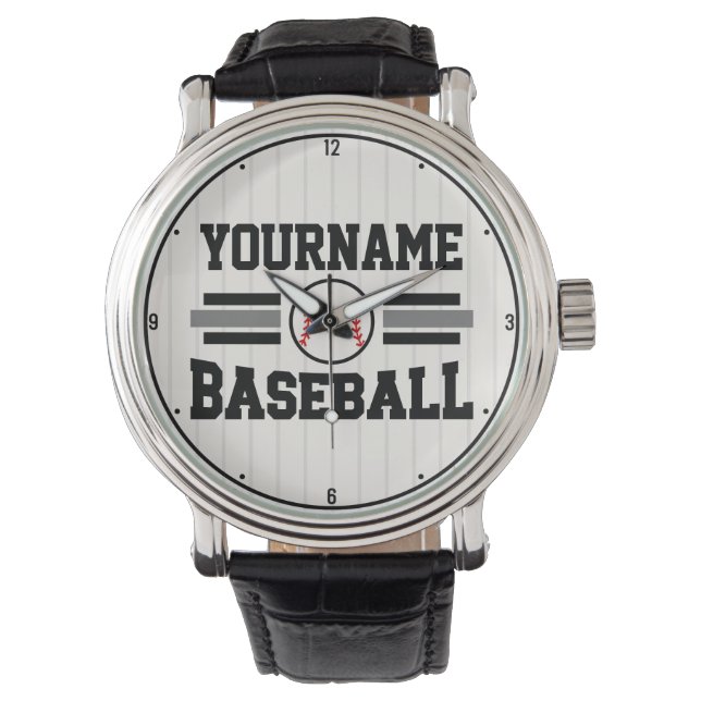 Gepersonaliseerde Retro Baseball Speler NAAM Team Horloge (Voorkant)