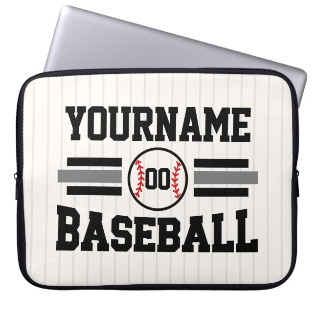 Gepersonaliseerde Retro Baseball Speler NAAM Team Laptop Sleeve (Voorkant)