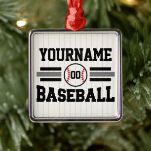 Gepersonaliseerde Retro Baseball Speler NAAM Team Metalen Ornament
