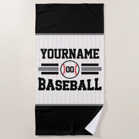 Gepersonaliseerde Retro Baseball Speler NAAM Team Strandlaken (Voorkant)