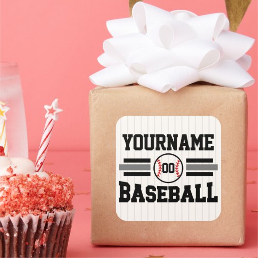 Gepersonaliseerde Retro Baseball Speler NAAM Team Vierkante Sticker (Feest)