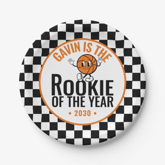 Gepersonaliseerde Retro Basketbal Verjaardag Party Papieren Bordje (Voorkant)