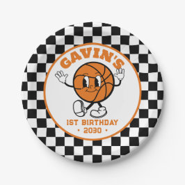 Gepersonaliseerde Retro Basketbal Verjaardagsfeest Papieren Bordje