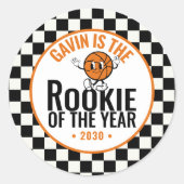 Gepersonaliseerde Retro Basketbal Verjaardagsfeest Ronde Sticker (Voorkant)