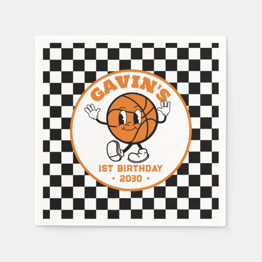 Gepersonaliseerde Retro Basketbal Verjaardagsfeest Servet (Voorkant)