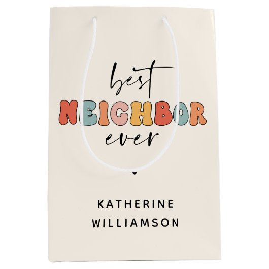 Gepersonaliseerde Retro Beste Buurman ooit Schatti Medium Cadeauzakje (Voorkant)