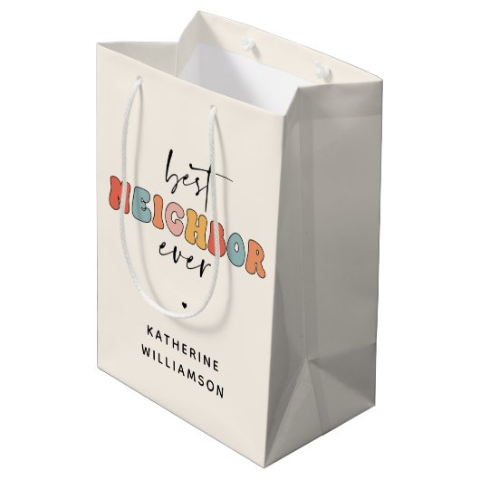 Gepersonaliseerde Retro Beste Buurman ooit Schatti Medium Cadeauzakje (Achterkant Gekanteld)