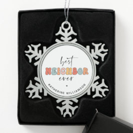 Gepersonaliseerde Retro Beste Buurman ooit Schatti Tin Sneeuwvlok Ornament