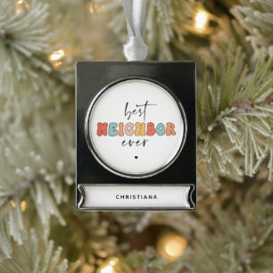 Gepersonaliseerde Retro Beste Buurman ooit Schatti Verzilverd Banner Ornament