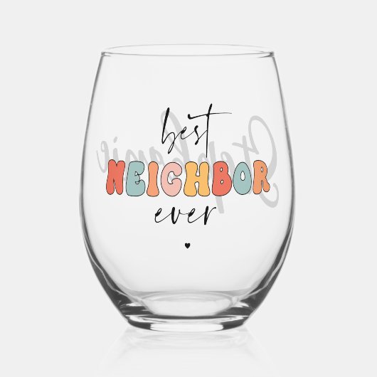 Gepersonaliseerde Retro Beste Buurman ooit Schatti Wijnglas Zonder Voet (Voorkant)