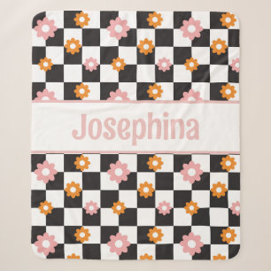 Gepersonaliseerde Retro Bloemen Roze en Sinaasappe Sherpa Deken
