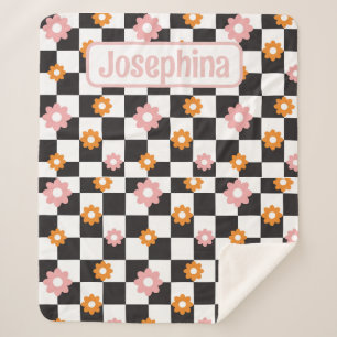 Gepersonaliseerde Retro Bloemen Roze en Sinaasappe Sherpa Deken