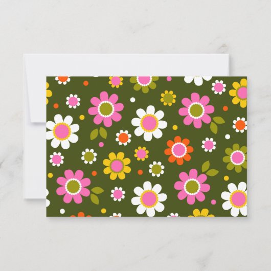 Gepersonaliseerde Retro Bloemen Speels Roze Groen  Bedankkaart (Achterkant)