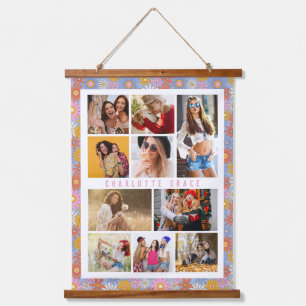 Gepersonaliseerde Retro Bloemencollage met 10 foto Hangend Wandkleed