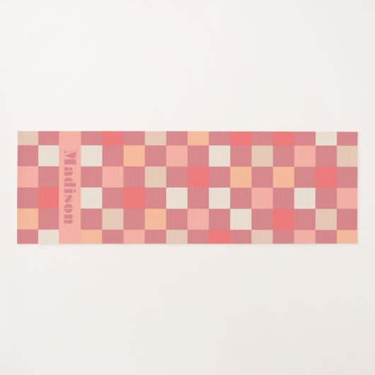 Gepersonaliseerde Retro Boho geruit patroon roze Yogamat (Voorkant (horizontaal))