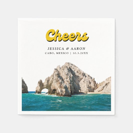 Gepersonaliseerde retro cabo bruiloft cocktail ser servet (Voorkant)
