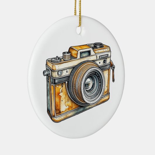 Gepersonaliseerde Retro Camera Kerstmis Keramisch Ornament (Rechts)