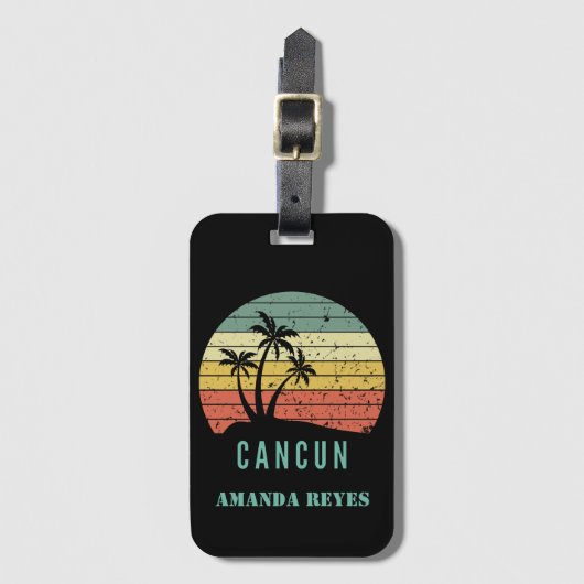 Gepersonaliseerde Retro Cancun Beach Bagagelabel (Voorkant (verticaal))