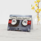 Gepersonaliseerde Retro Cassettebandje Verjaardag Kaart (Gele Bloem)
