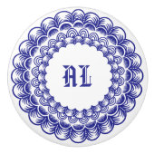 Gepersonaliseerde Retro Chinoiserie Blauw en Wit Keramische Knop (Voorkant)