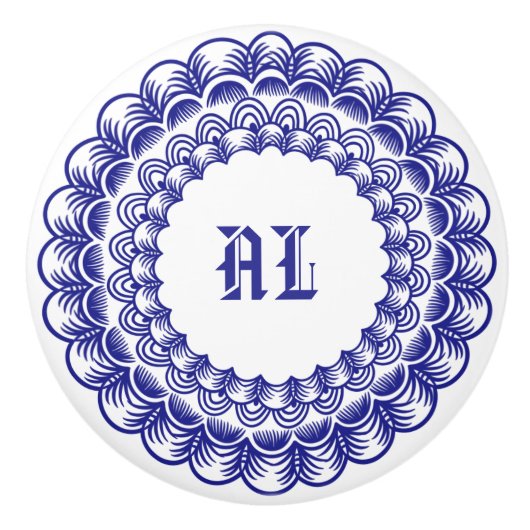 Gepersonaliseerde Retro Chinoiserie Blauw en Wit Keramische Knop (Voorkant)