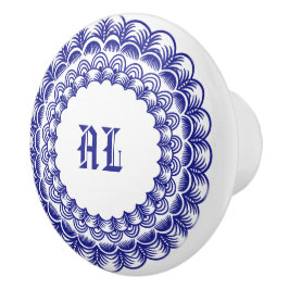 Gepersonaliseerde Retro Chinoiserie Blauw en Wit Keramische Knop