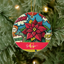 Gepersonaliseerde Retro Comic Book Pop Art Poinset Keramisch Ornament