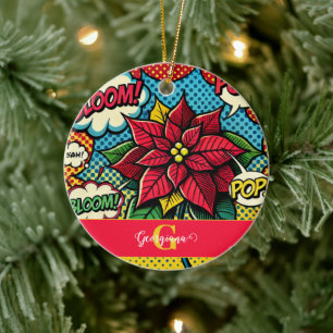 Gepersonaliseerde Retro Comic Book Pop Art Poinset Keramisch Ornament