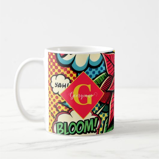Gepersonaliseerde Retro Comic Book Pop Art Poinset Koffiemok (Links)