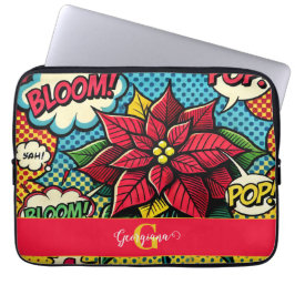 Gepersonaliseerde Retro Comic Book Pop Art Poinset Laptop Sleeve