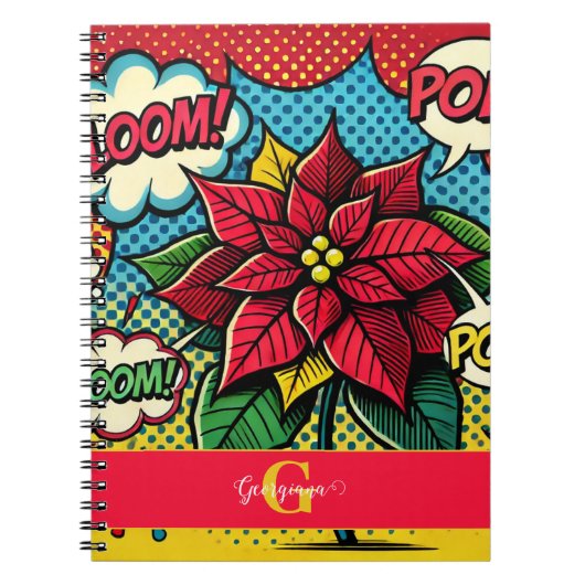 Gepersonaliseerde Retro Comic Book Pop Art Poinset Notitieboek (Voorkant)