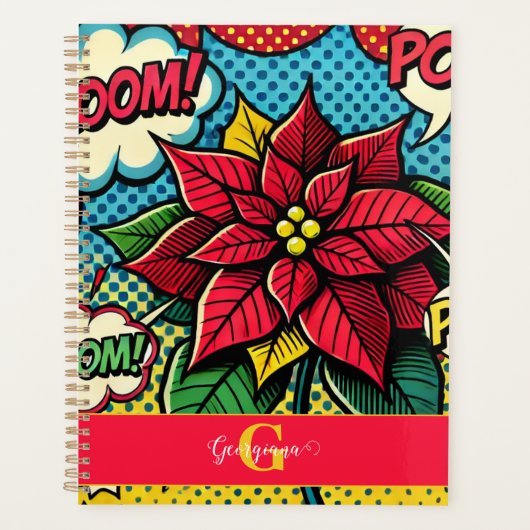 Gepersonaliseerde Retro Comic Book Pop Art Poinset Planner (Voorkant)