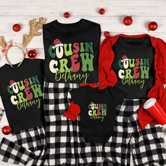 Gepersonaliseerde Retro Cousin Crew Kerst Matching T-shirt