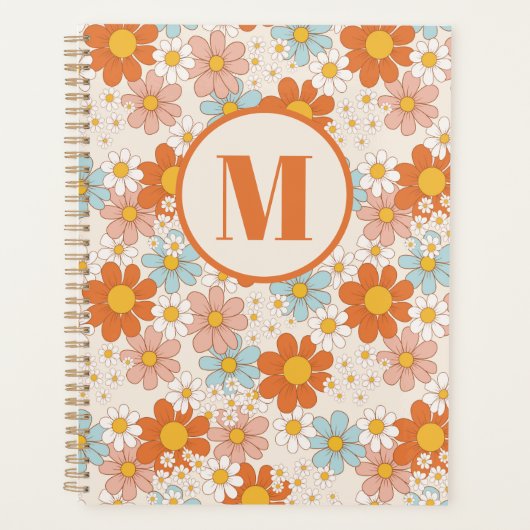 Gepersonaliseerde Retro Daisy Floral Monogram Plan Planner (Voorkant)