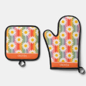 Gepersonaliseerde Retro Daisy Ovenwant & Pannenlap Set (Voorkant)