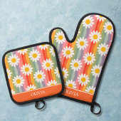 Gepersonaliseerde Retro Daisy Ovenwant & Pannenlap Set