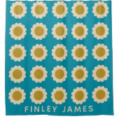 Gepersonaliseerde Retro Daisy Patroon Levendig Bla Douchegordijn (Voorkant)
