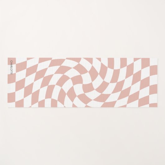Gepersonaliseerde Retro Dusty Pink Wavy Checkered Yogamat (Voorkant (horizontaal))