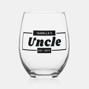 Gepersonaliseerde Retro en Bold Uncle Est New Uncl Wijnglas Zonder Voet