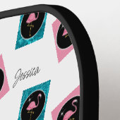 Gepersonaliseerde Retro Flamingo Pickleball Paddle (Links Detail)