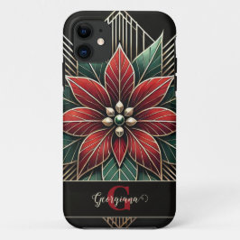 Gepersonaliseerde Retro Floral Art Deco Poinsettia Case-Mate iPhone Case