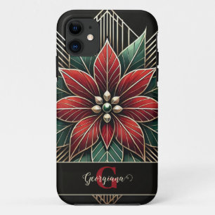 Gepersonaliseerde Retro Floral Art Deco Poinsettia Case-Mate iPhone Case