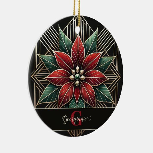 Gepersonaliseerde Retro Floral Art Deco Poinsettia Keramisch Ornament (Rechts)