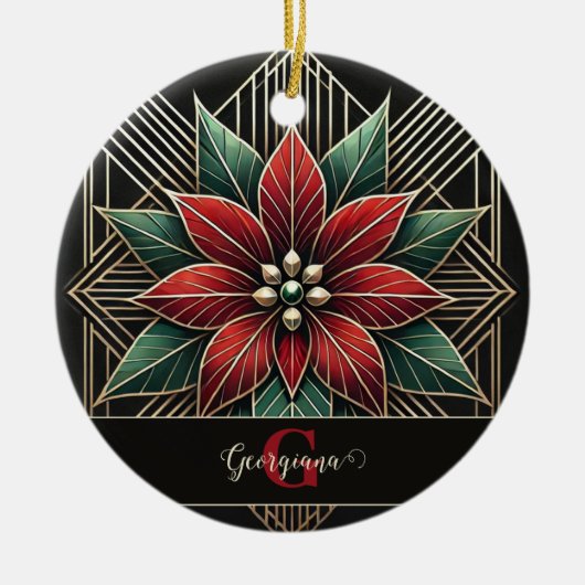 Gepersonaliseerde Retro Floral Art Deco Poinsettia Keramisch Ornament (Voorkant)