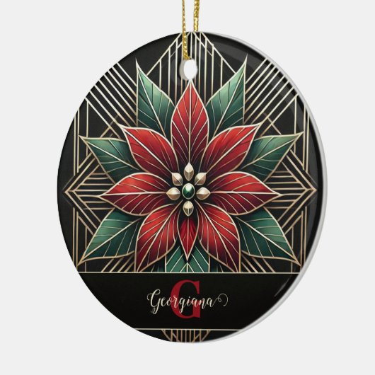 Gepersonaliseerde Retro Floral Art Deco Poinsettia Keramisch Ornament (Links)