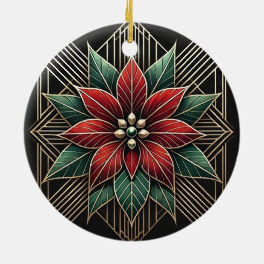 Gepersonaliseerde Retro Floral Art Deco Poinsettia Keramisch Ornament (Achterkant)