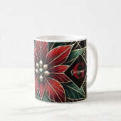 Gepersonaliseerde Retro Floral Art Deco Poinsettia Koffiemok (Voorkant rechts)