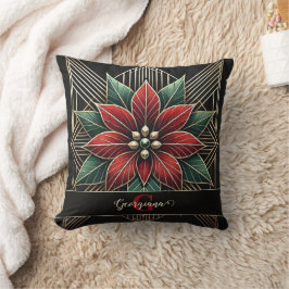 Gepersonaliseerde Retro Floral Art Deco Poinsettia Kussen
