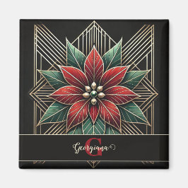 Gepersonaliseerde Retro Floral Art Deco Poinsettia Magneet